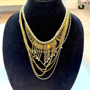 Vintage gold layered necklace with pearls and stones - fun layering necklace